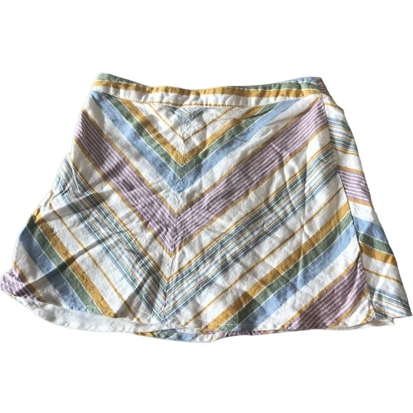 Free People Yours Truly Multicolor Chevron Striped Linen Blend A-Line Mini Skirt - Picture 3 of 4
